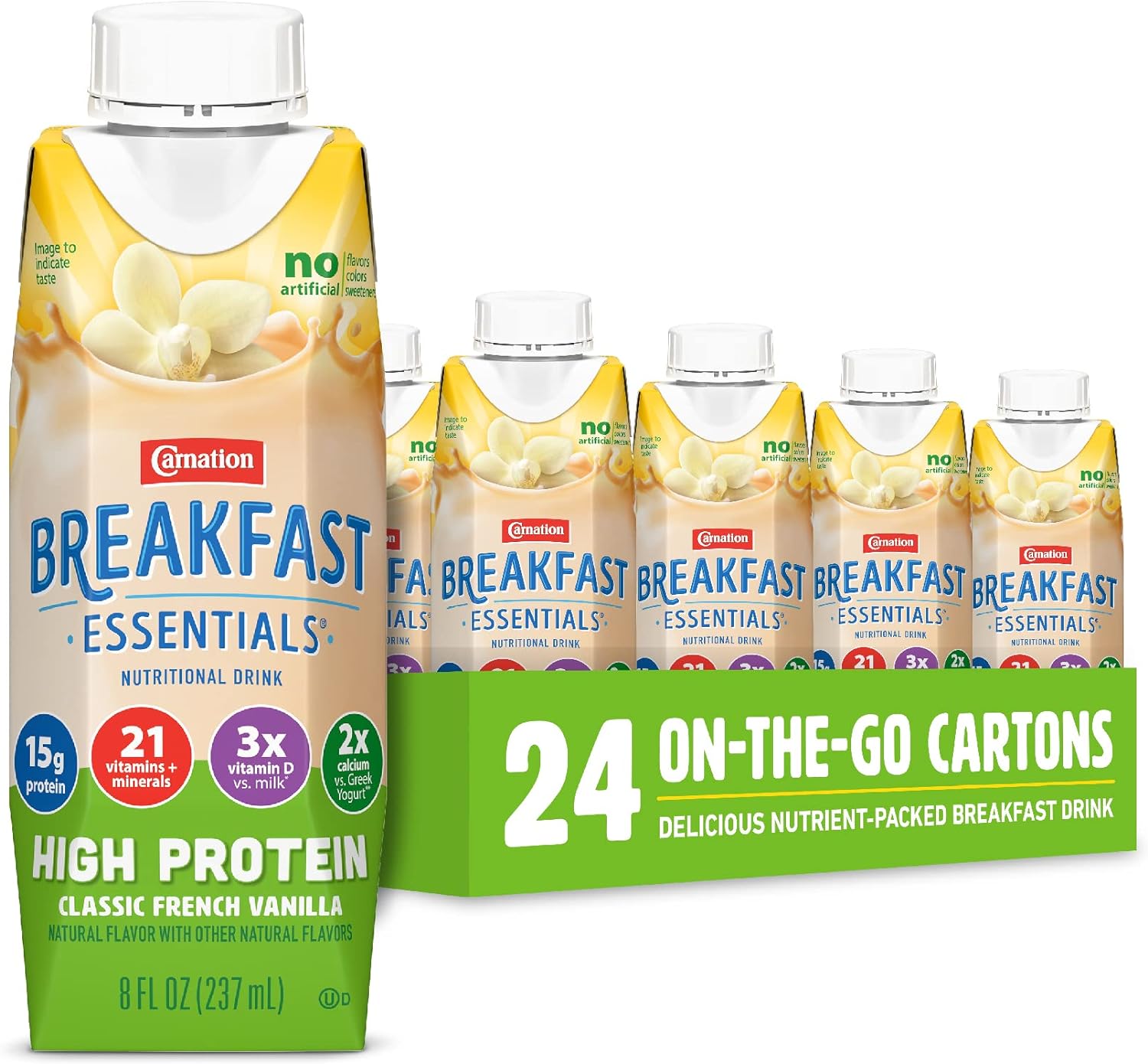 Carnation Breakfast Essentials High Protein Ready-to-Drink, Classic French Vanilla, 8 FL OZ Carton (Pack of 24)