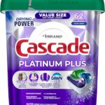 Cascade Platinum Plus Dishwasher Pods, Dish Detergent Soap, Clean Scent, 62 Count