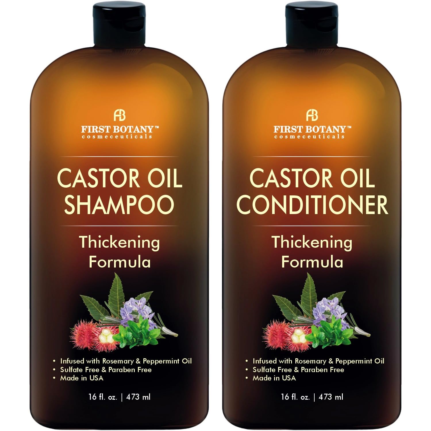 Castor Oil Shampoo and Conditioner – An Anti Hair Loss Set Thickening formula For Hair Regrowth, Anti Thinning Sulfate Free For Men & Women Anti Dandruff Treatment – 16 oz