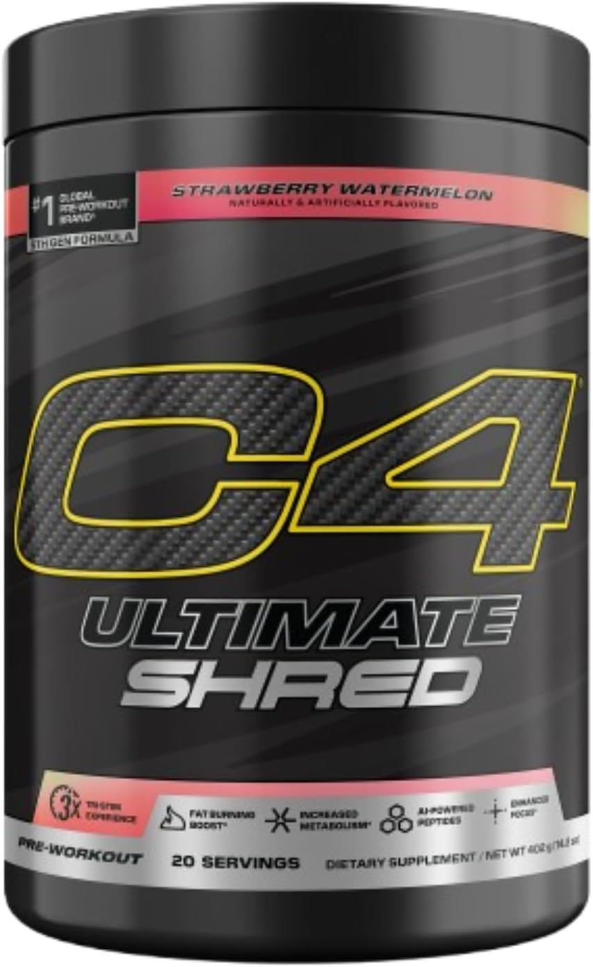Cellucor C4 Ultimate Shred Pre Workout Powder, Fat Burner for Men & Women, Weight Loss Supplement with Ginger Root Extract, Strawberry Watermelon, 20 Servings, 12.3 Ounce (Pack of 1)