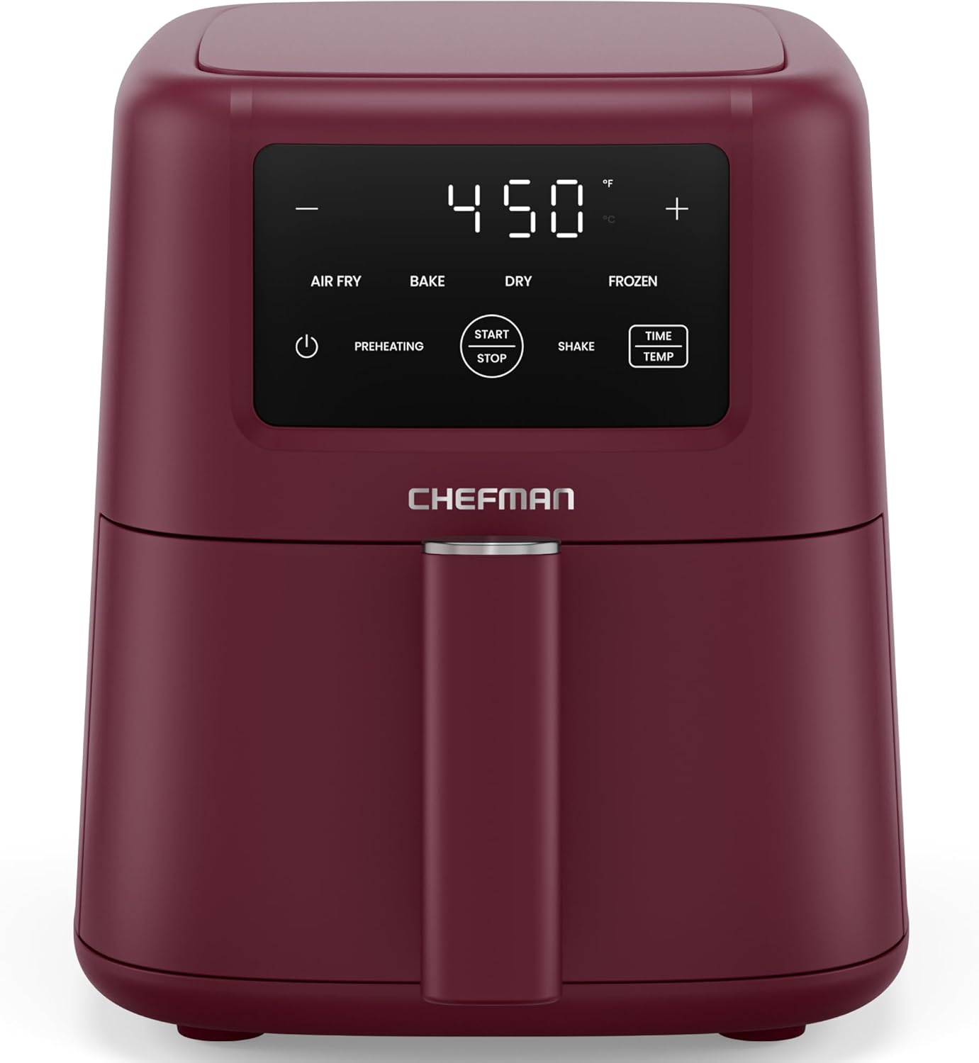 Chefman Air Fryer – 4-in-1 Slim 3.5 QT Airfryer, Air Fry, Bake, Dehydrate, Frozen, 450°F Max Temp for Extra Crispy Results in Minutes, Nonstick Ceramic Coating, Dishwasher-Safe Accessories – Red