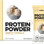 Clean Simple Eats Whey Protein Powder, Simply Vanilla Flavor Naturally Sweetened, 100% Grass Fed Protein Powder with Digestive Enzymes & No Artificial Ingredients, Gluten Free, 10 Stick Packs