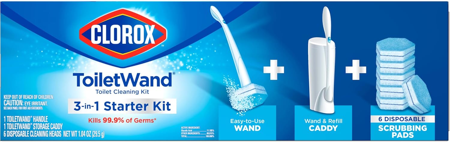 Clorox ToiletWand Toilet Cleaning Kit, ToiletWand, Caddy and 6 Refills, Pack of 6 (Pack May Vary)
