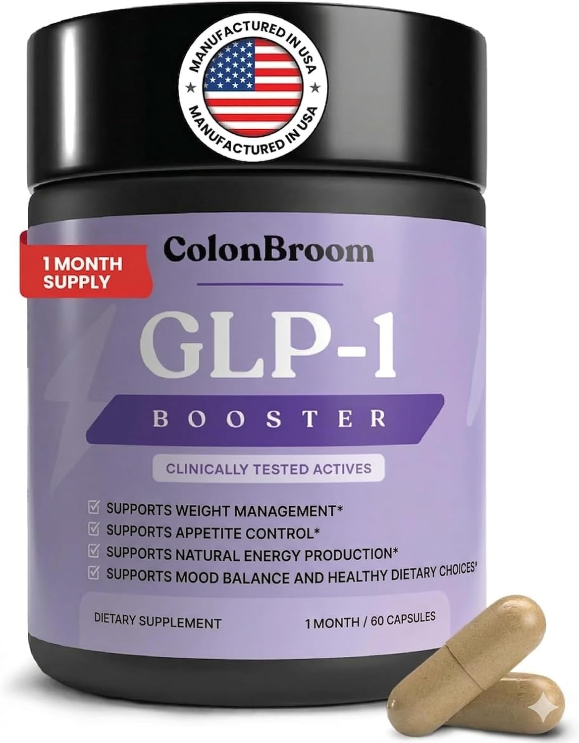 ColonBroom GLP-1 Weight Management Supplement for Women & Men – GLP1 Supports Appetite Control, Energy & Mood Balance – Vegan, Gluten-Free Diet Capsules | 60 Count