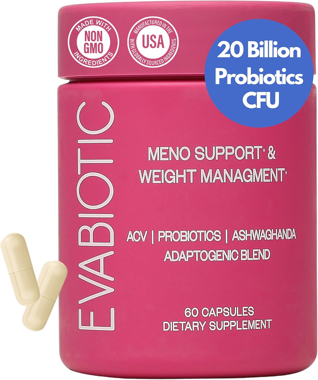 Complete Menopause Vitamins – Ashwaghanda, Probiotics, ACV for Weight Management, Hot Flashes, Night Sweats, Bloat, Hormone Balance – Vegan 60 Caps Menopause Supplements for Women Non-GMO