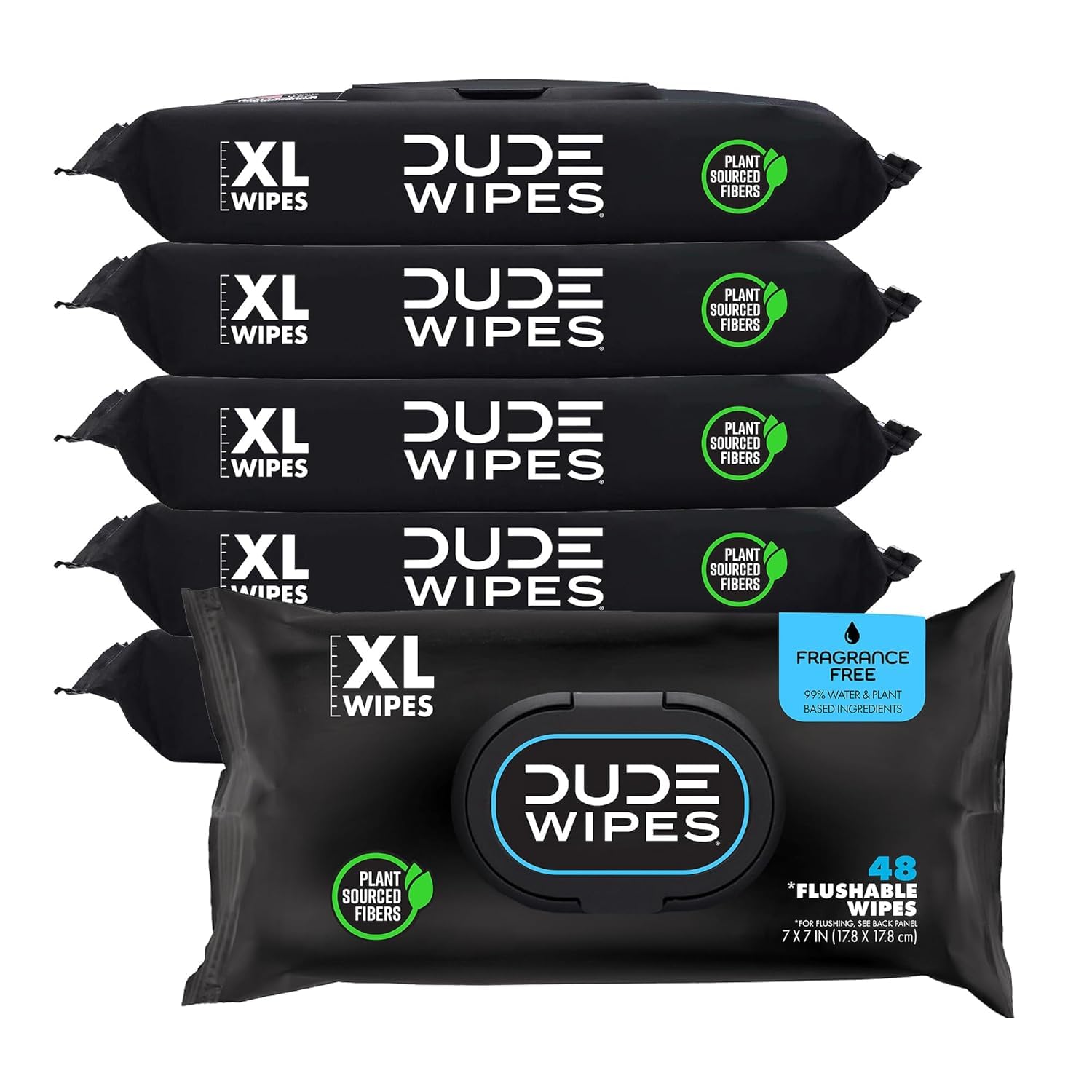 DUDE Wipes Unscented Flushable Wipes – Extra-Large Adult Wet Wipes for Sensitive Skin – 6 Pack (288 Count) – Infused with Vitamin E and Aloe – Septic and Sewer Safe