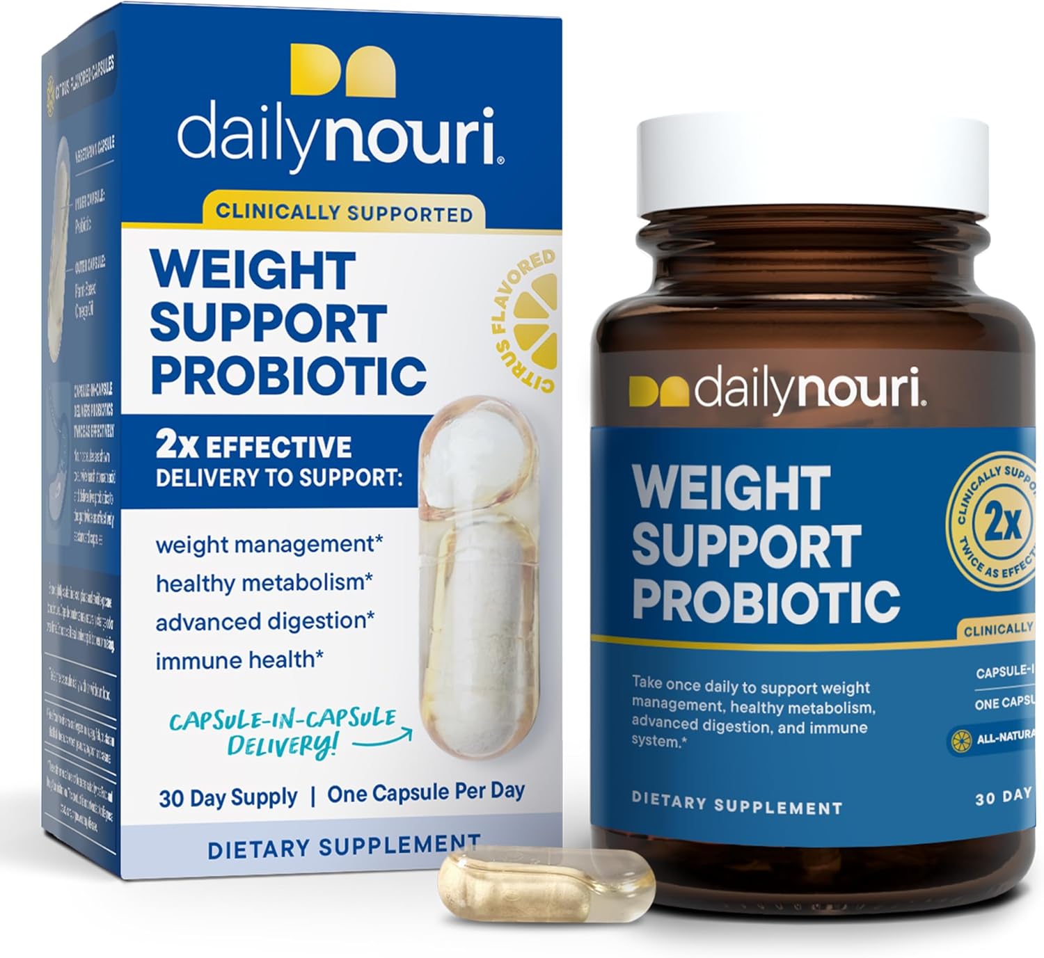 Daily Nouri Weight Support Probiotics for Women & Men | Metabolism + Digestive Support | 3 Clinically Studied Strains | 30-Day Supply
