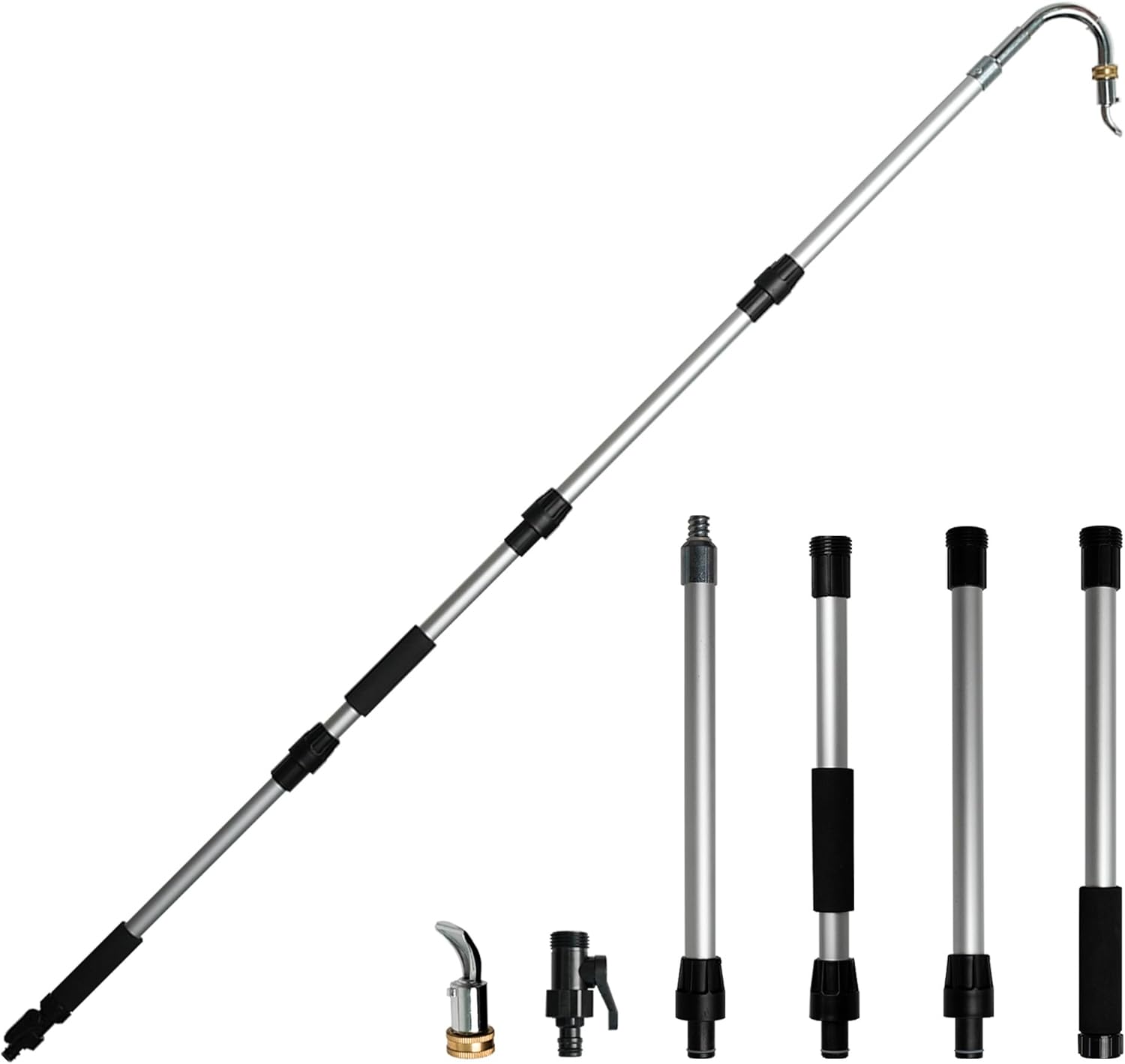 Diivoo Gutter Cleaning Tools from The Ground,Adjustable Gutter Cleaner,Gutter Cleaning Hose Attachment,360° Rotatable Brass Swivel Head Gutter Cleaning Wand for Leaves and Debris,No Ladder Needed