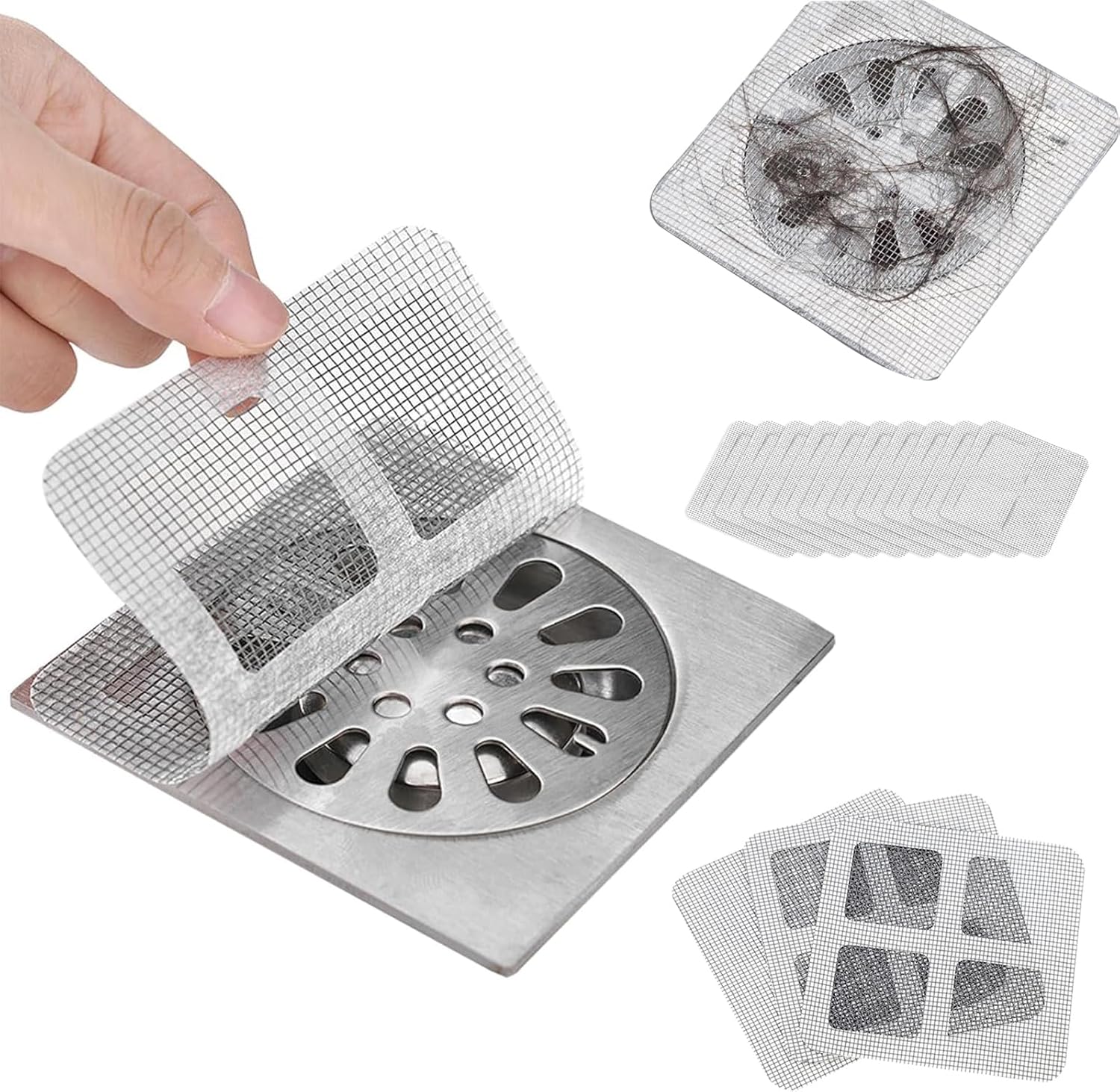 Disposable Hair Drain Stickers, 2025 Upgraded Disposable Floor Drain Filter Stickers, Bathroom Shower Drain Protector, Mesh Cover Floor Drain Sticker for Kitchen Bathroom Tub (10)