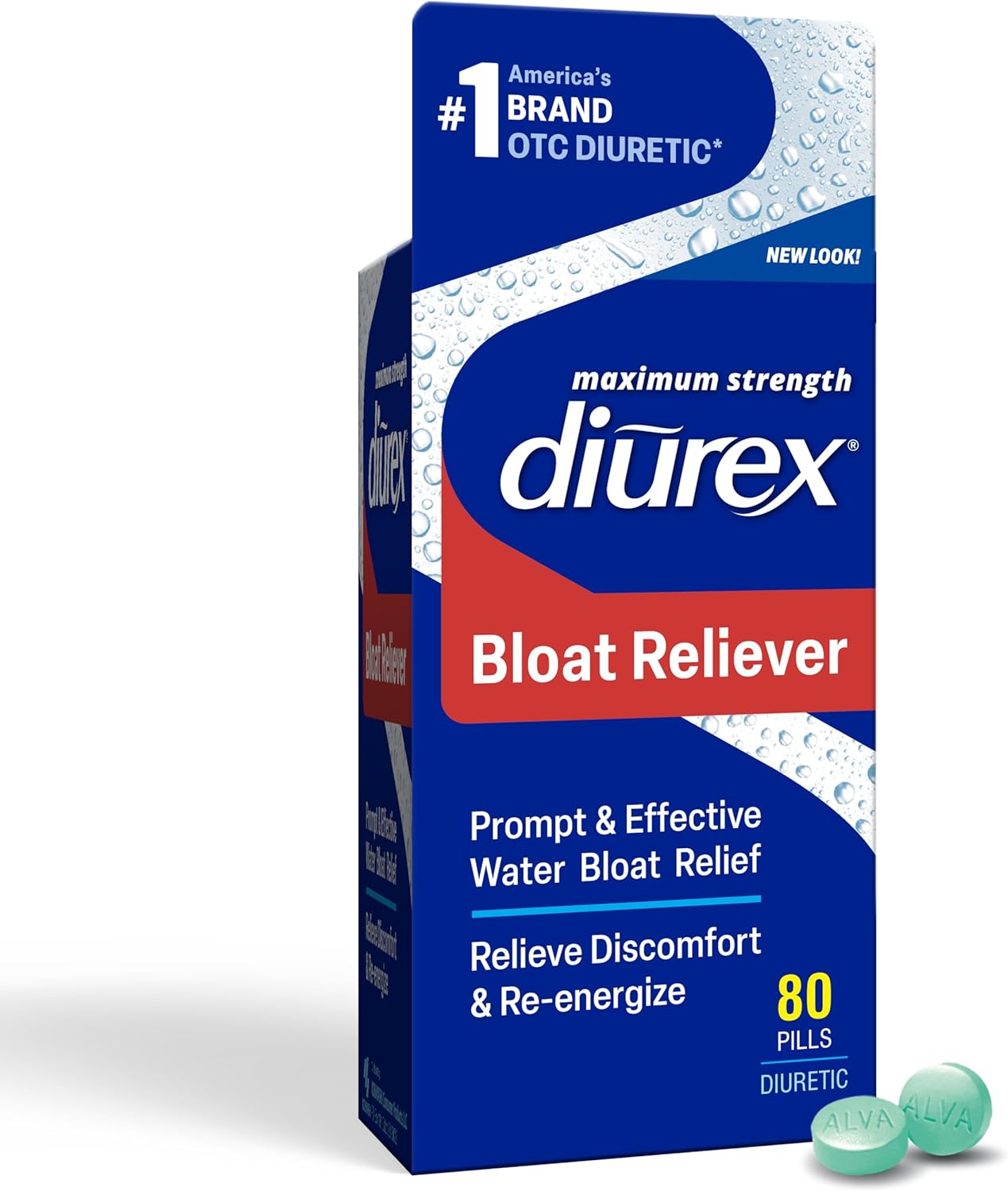 Diurex Ultra Re-Energizing Water Pills – Relieve Water Bloat – Feel Better & Less Heavy – 80 Count