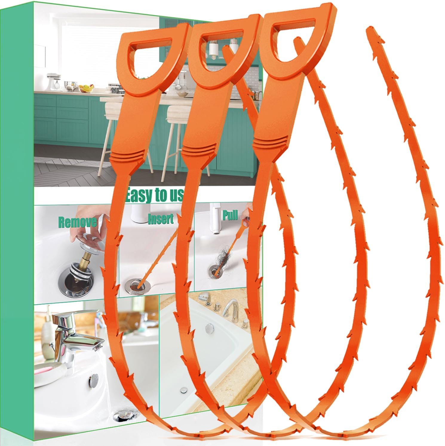 Drain Snake Hair Drain Clog Remover – 3 Pack Shower Snake Sink Unclogger Tool with Exquisite Packaging