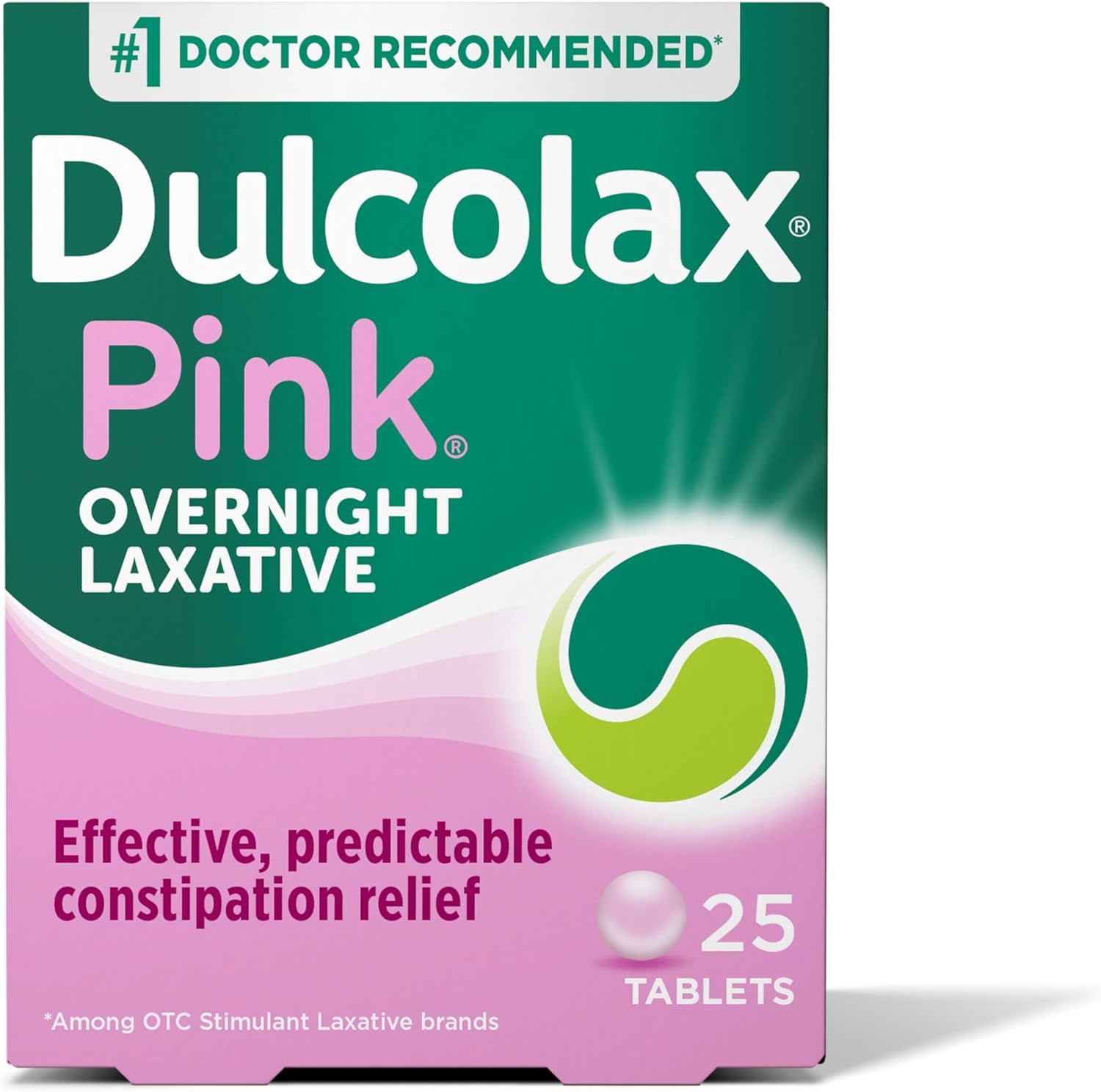 Dulcolax Pink Stimulant Laxative Tablets, Overnight Laxative, Predictable & Effective Constipation Relief, Relieves Straining & Bloating, Bisacodyl 5 mg, 25 Count
