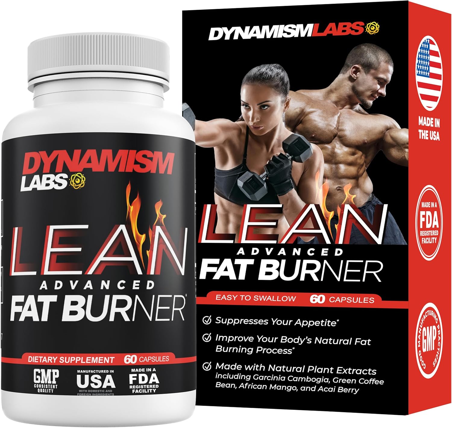 Dynamism Labs Lean Advanced Fat Burner | Garcinia Cambogia Extract, Green Tea Extract, Raspberry Ketone | Made in USA (60 Tablets)