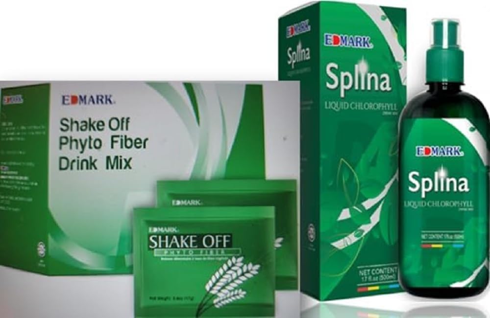 EDMARK Duo: Shake Off Phyto Fiber Pandan 20g x 12 Sachets + Splina Liquid Chlorophyll 500ml Bottle | Detox Drink Set for Cleansing, Digestion Support, Energy Boost & Body Balance (Pack of 2)