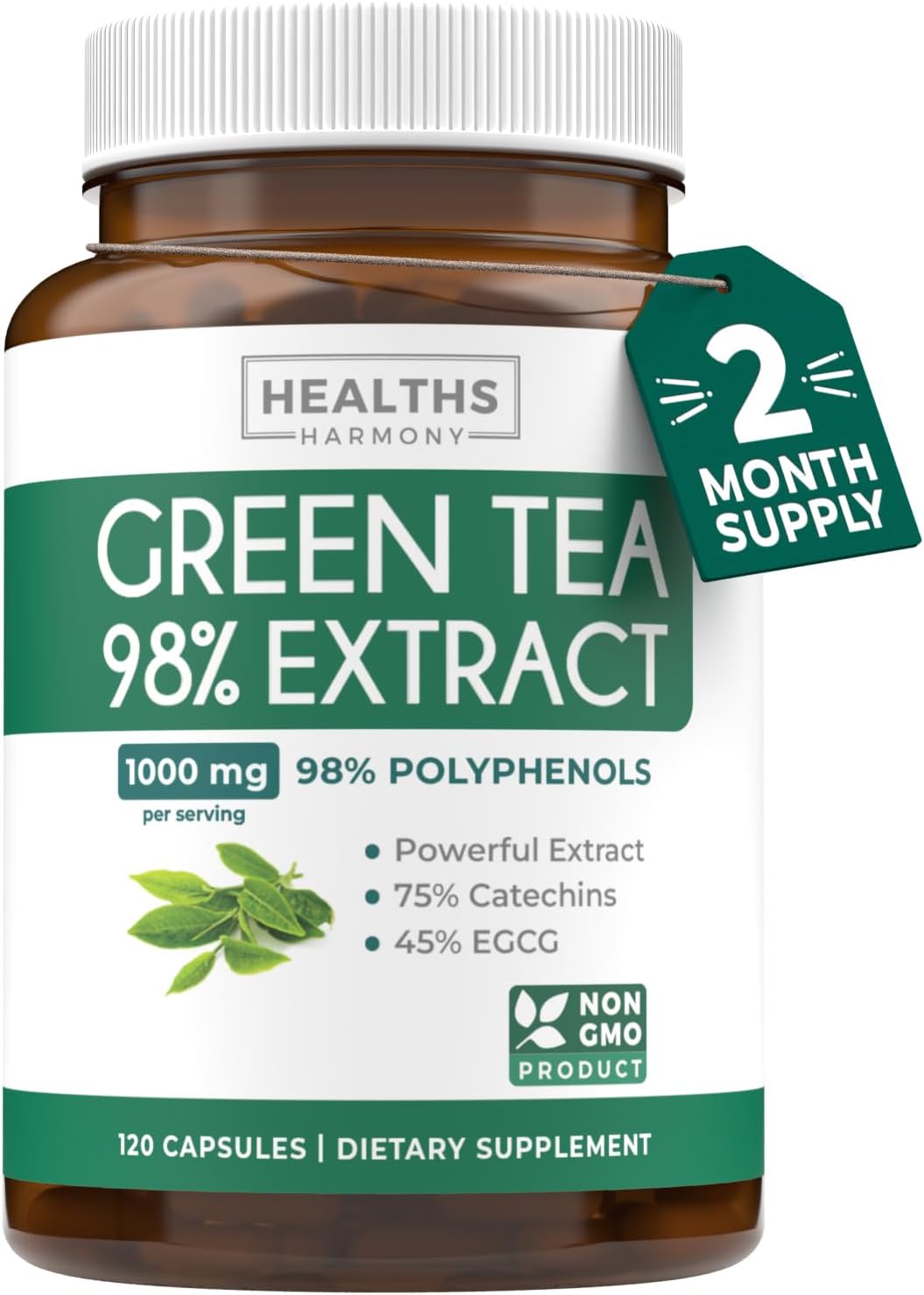 EGCG Green Tea Extract Capsules – Super High Potency Green Tea Pills Antioxidant Rich Formula Packed with Polyphenols Catechins & EGCG – 500mg Per Capsule – Non-GMO & Made in the USA (2 Month Supply)