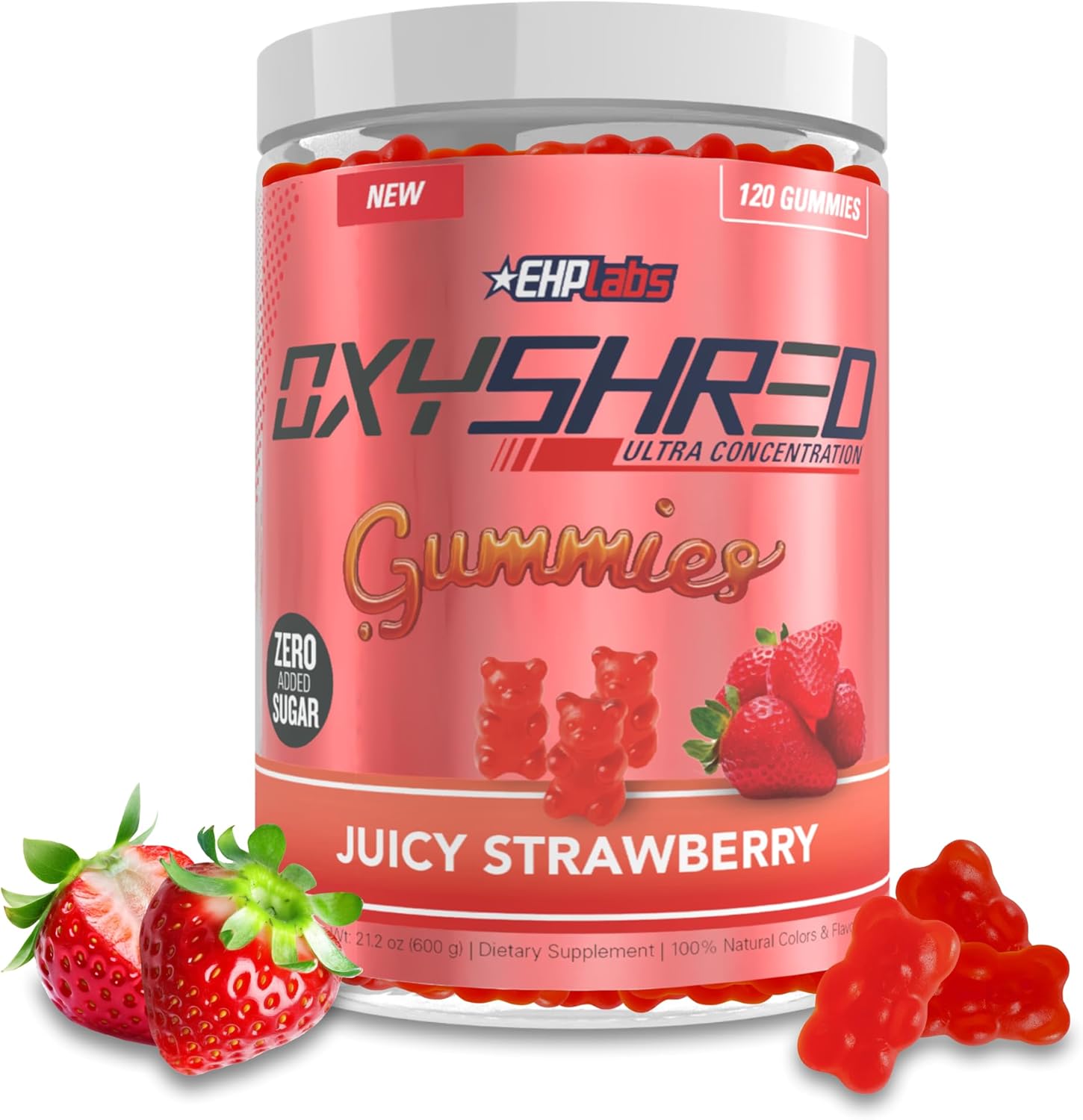 EHP Labs OxyShred Gummies – Pre Workout Gummies & Energy Chews with 100mg Caffeine, L-Carnitine for Thermo & Metabolic Support, All Natural Energy Boost – Strawberry Flavor – 60 Servings