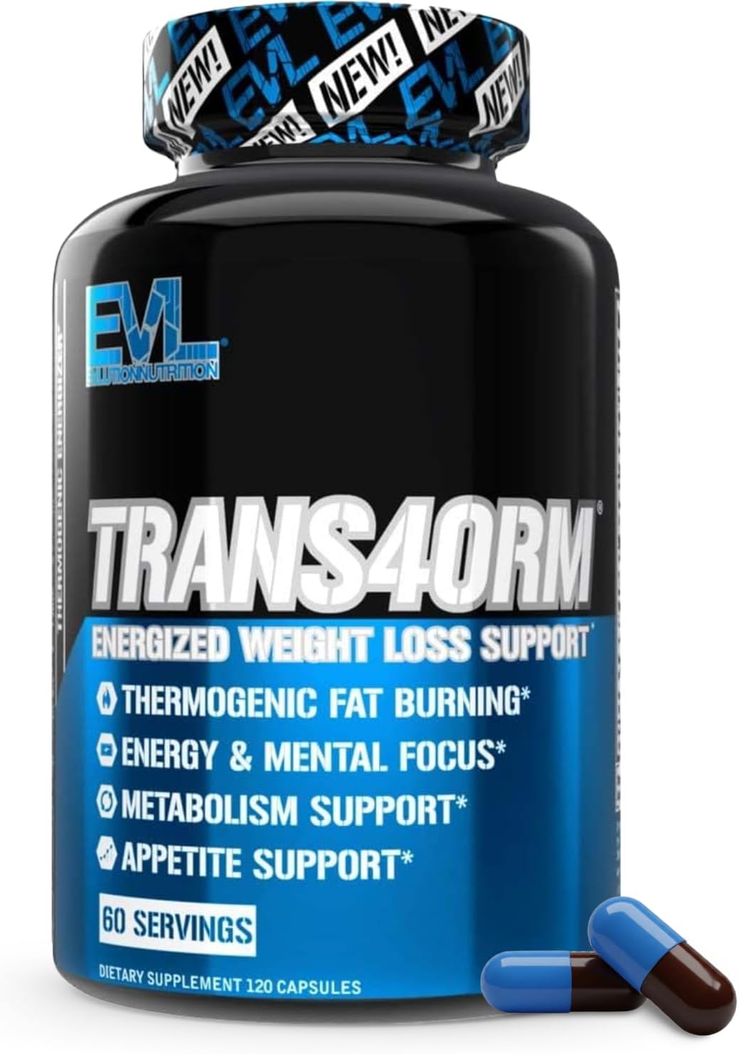 EVL Thermogenic Fat Burner Support – Fast Acting Weight Loss Energy and Appetite Support – Trans4orm Green Tea Supplement for Men and Women – 60 Servings