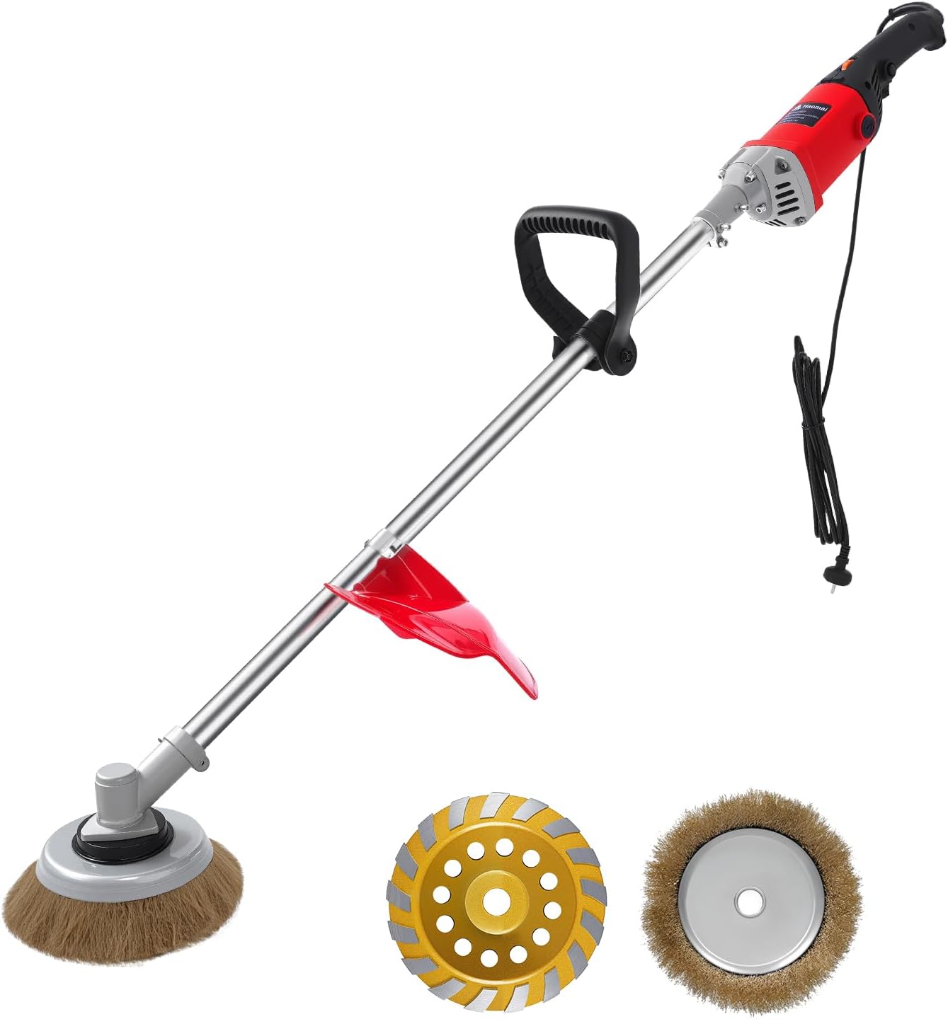 Electric Multifunctional Concrete Grinder & Burnishing Machine 6 Speed Adjustable 110V Heavy Duty Grinder for Floor Polishing,Wall Grinding,Metal Derusting with 180mm Diamond Disc &200mm Wire Brush