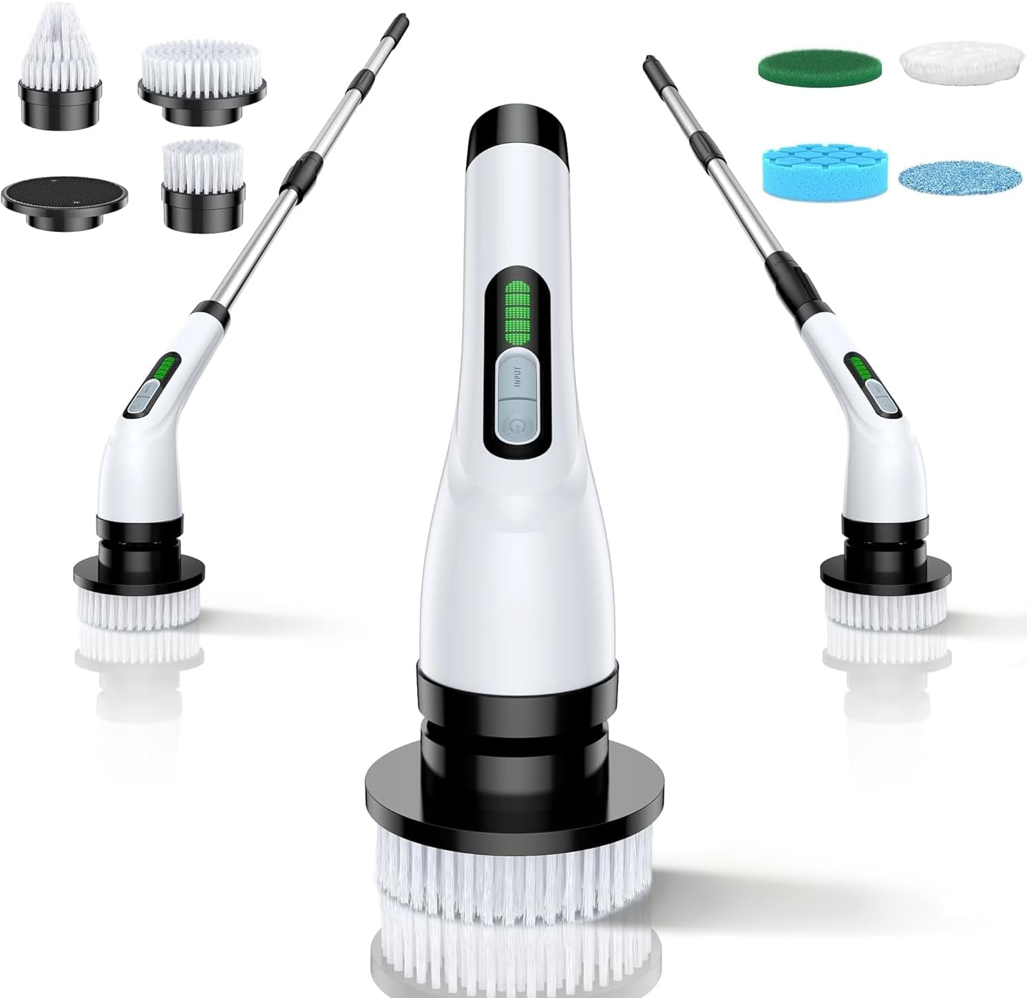 Electric Spin Scrubber for Bathroom: Shower Scrubber with Long Handle, Dual Speed Cordless Power Cleaning Scrub, 7 Brush Heads, IPX7 Waterproof Heavy Duty Cleaner Tools for Tub Tile Grout Wall