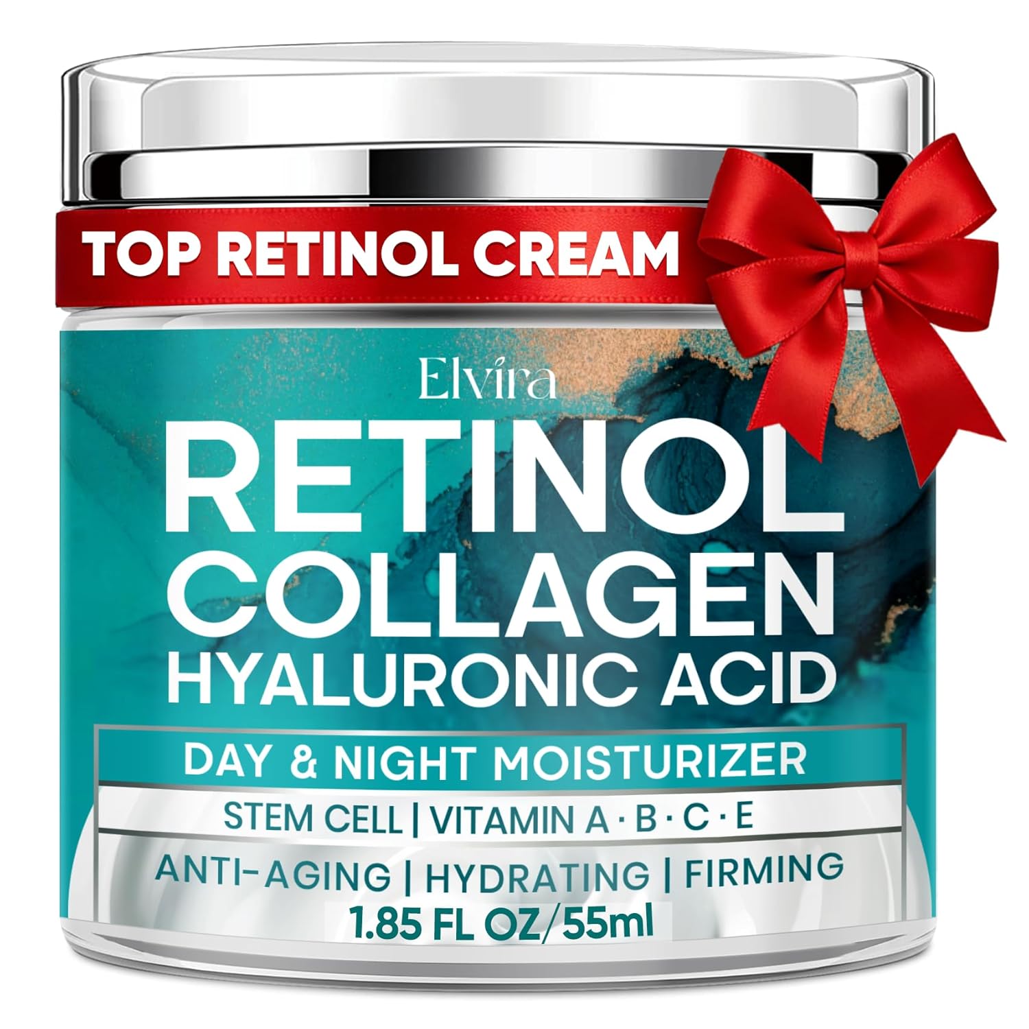 Elvira Retinol Anti Aging Face Moisturizer- Collagen Cream With Stem Cell & Hyaluronic Acid, Instant Face Lift Cream for Skin Tightening and Firming, Wrinkle Smoother for Women & Men, 1.85 Fl Oz
