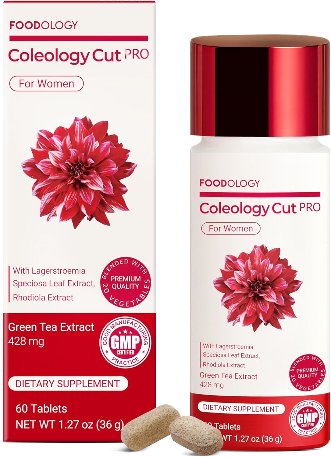 FOODOLOGY Coleology Cut PRO – Green Tea Extract 428mg Nighttime Fat Metabolism Support for Women, 9-in-1 Formula with Banaba Leaf & Rhodiola Rosea, Korean Dietary Supplement, 30 Day Supply