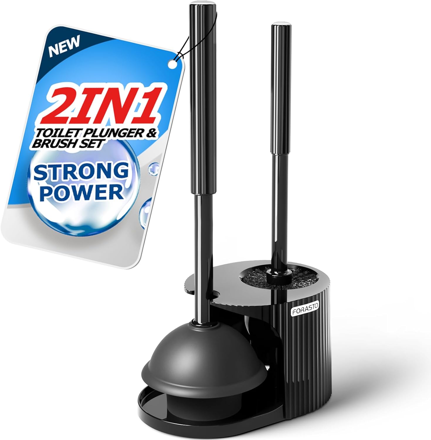 FORASTO 2 in 1 Toilet Plunger and Brush Set，Extended Handle Plunger，Toilet Bowl Brush Plunger Set, Bathroom Cleaning Tools ，Toilet Brush Plunger Combo，Cleaning Brush，Bathroom Cleaning Supplies