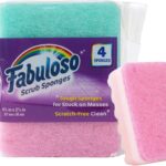 Fabuloso Scratch-Free Kitchen Dish Sponges, Rainbow Cellulose Scrubber Sponge with Scouring Pad for Dishes, Pots, Pans, Counters and Sinks, Tough on Messes, 4.25 x 2.75 x 1.25 in, 4 Count