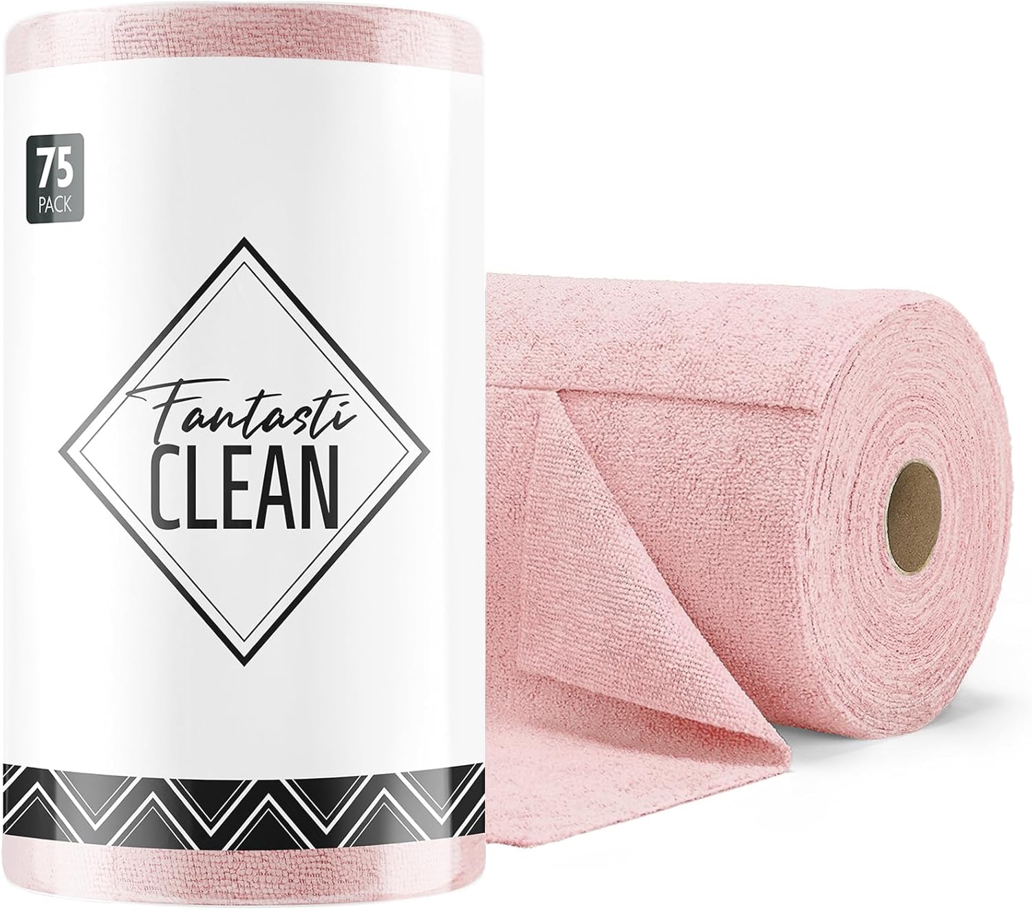 Fantasticlean Microfiber Cleaning Cloth Roll -75 Pack, Tear Away Microfiber Towels, 12″ x 12″, Reusable, Washable, Scratch Free, Ultra Absorbent Dishcloth for All-Around Cleaning Supplies (Pink)