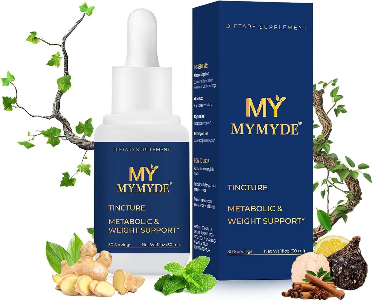 Fat Burn Herbal Supplement Liquid Drops, Metabolism and Weight Management Support, Boost Energy & Workout Performance, 100% Real Plants, 1 Fl Oz, 30 Servings (Blue)