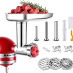 FavorKit Stainless Steel Food Grinder Attachment for KitchenAid Mixers, Dishwasher Safe Meat Processor Aceesory Included 3 Sausage Stuffer Tubes