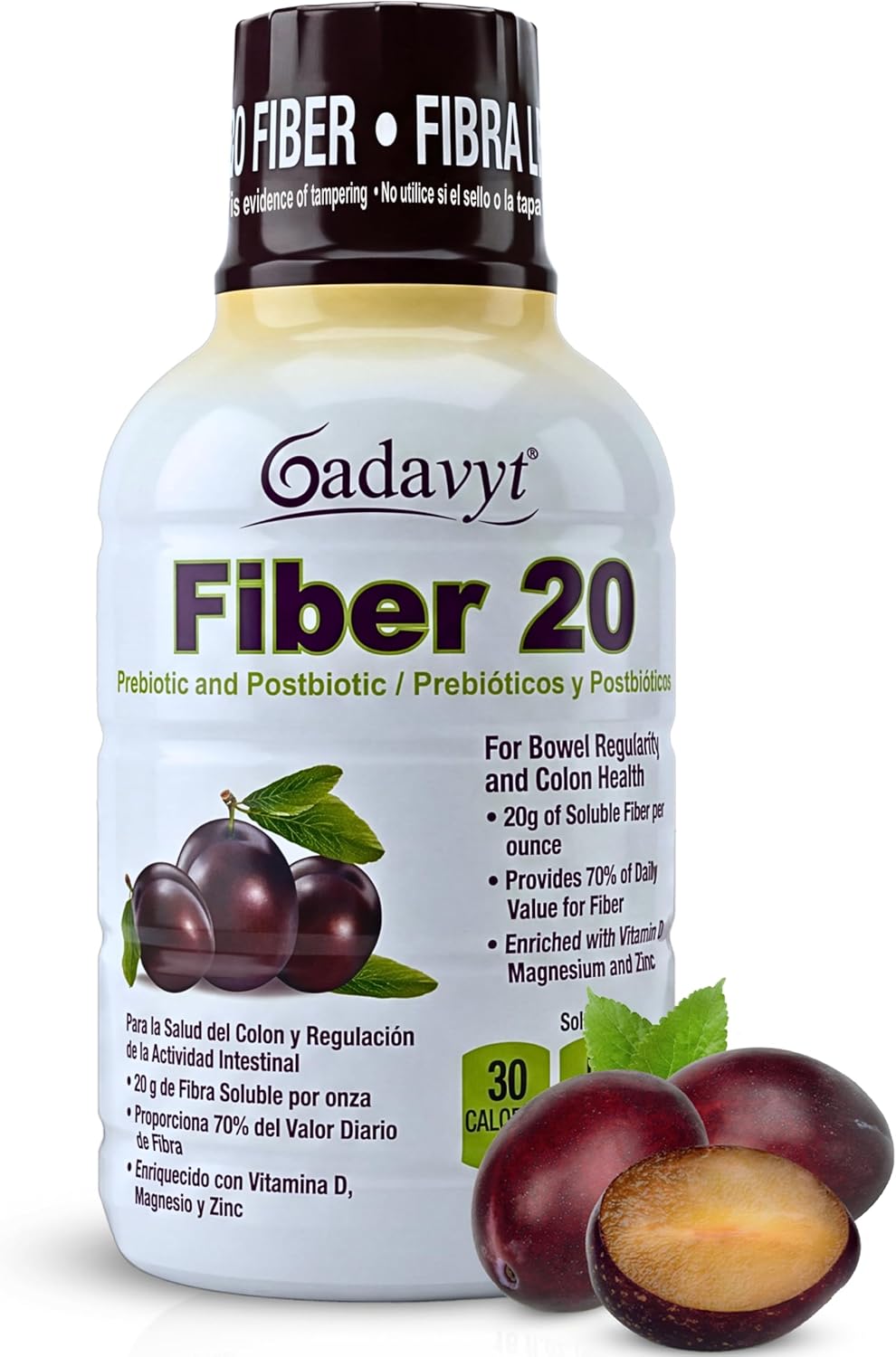 Fiber 20 – High Fiber Supplement for Women & Men, 20g Liquid Soluble Fiber/Serving, Prebiotic & Postbiotic Complex + Vitamins A, D3, E & Magnesium, Gut Health, Digestive Health, 16 fl oz