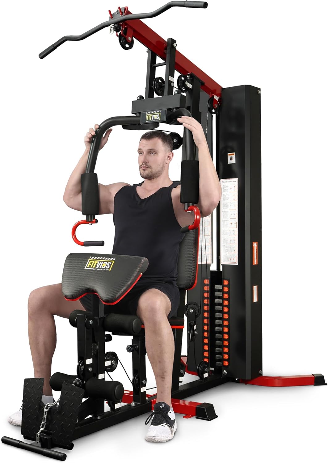 Fitvids Home Gym Equipment, Multifunctional Full Body Workout Weight Machine Station with Weight Stack, All in One Exercise Equipment with Pulley System & Seated Rowing for Home Gym Strength Training