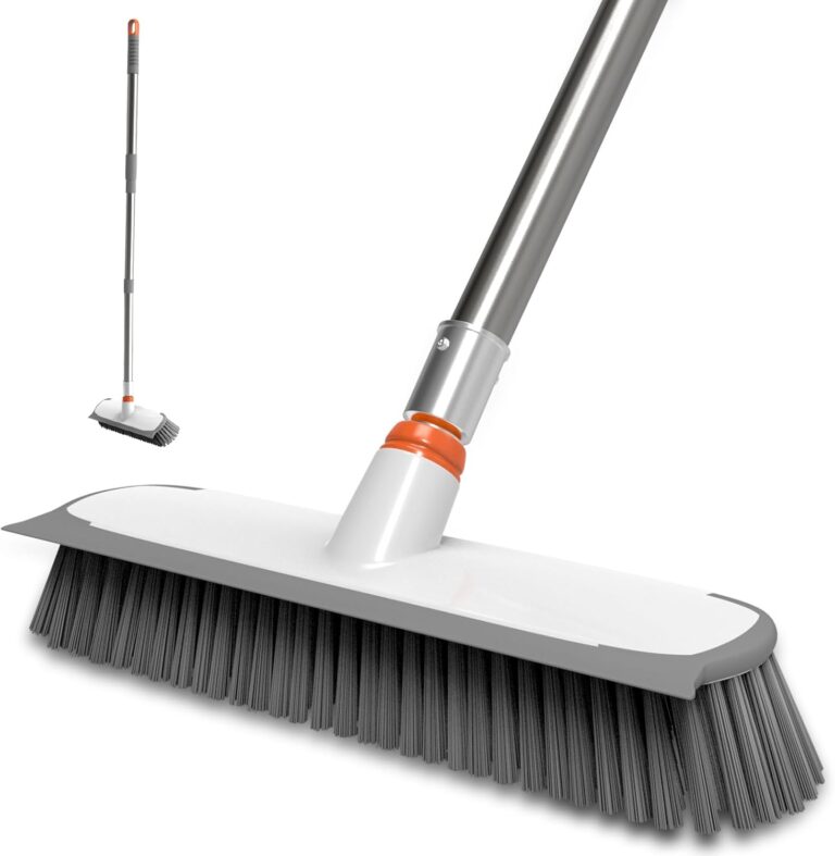 Floor Scrub Brush with Long Handle, Stiff Bristles Deck Brush, BITOPE Multi-Purpose Heavy Duty Hardwood Floor Scrubber, Cleaning Concrete Balcony Patio Garage Outdoor/Indoor