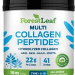 ForestLeaf Collagen Peptides Powder Unflavored - Hydrolyzed Grass Fed Keto Collagen Protein Powder Type 1, 2 & 3 - Vital Hair, Skin, Nails, Joints, Recovery, 11g Per Serving