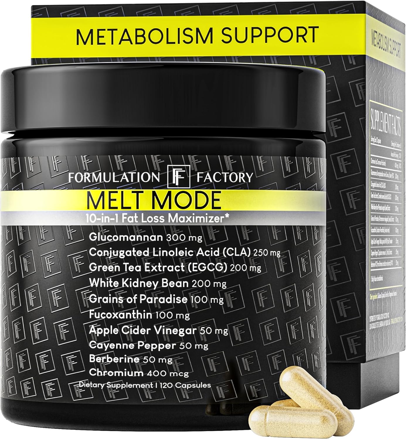 Formulation Factory Metabolism Booster – Melt Mode Natural Thermogenic Support with Glucomannan, L-Carnitine & Green Tea Extract – Advanced Satiety & Energy – 120 Capsules, 2 Month Supply