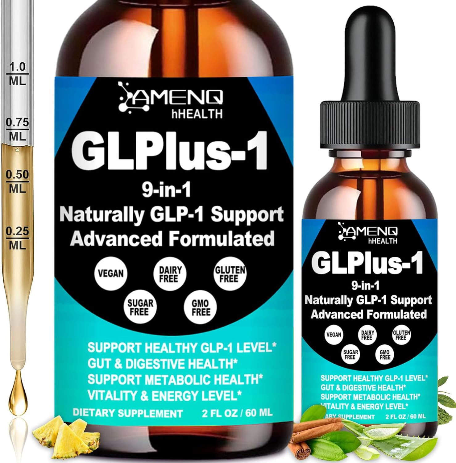 GLP-1 Metabolic Support Supplement, 9-in-1 GLP Booster Natural Formula for Women & Men, GLP1 Daily Oral Liquid w. Berberine HCI Cyelon Cinnamon 丨Support Gut Digestion and Overall Health丨Vegan, non-GMO