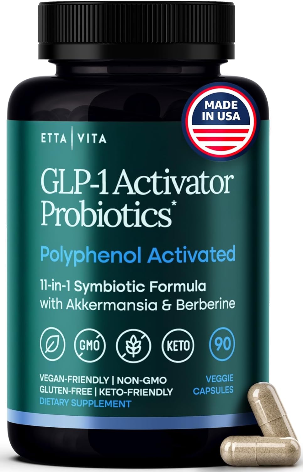 GLP-1 Probiotic Supplement – Weight Loss & Appetite Suppressant for Women and Men with Akkermansia, Berberine, Inulin, Green Coffee Bean Extract, EGCG, Resveratrol, Hops – Gut Health, Hunger, Cravings