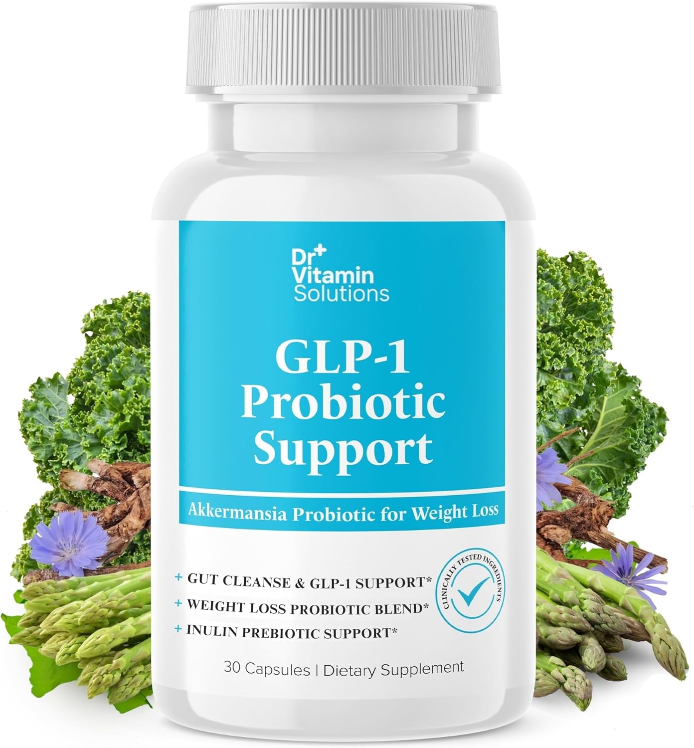 GLP-1 Probiotic Support Appetite Suppressant – Akkermansia muciniphila & Bifidobacterium infantis – Inulin Prebiotic Fiber – Gut Cleanse, Craving & Weight-Loss Support – 30 Caps