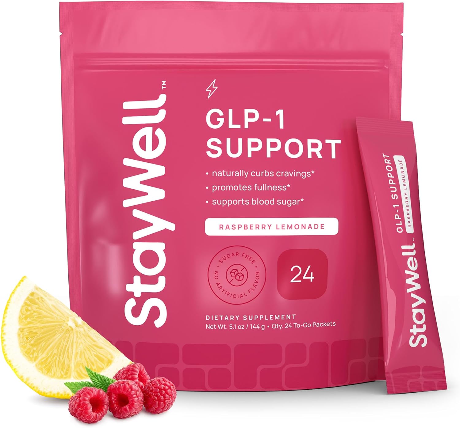 GLP-1 Supplement | Natural GLP-1 Production | GLP 1 Booster Drink Mix to Control Appetite and Cravings | Great Tasting Metabolic Support – Yerba Mate, Garcinia Cambogia, Berberine [Raspberry Lemonade]