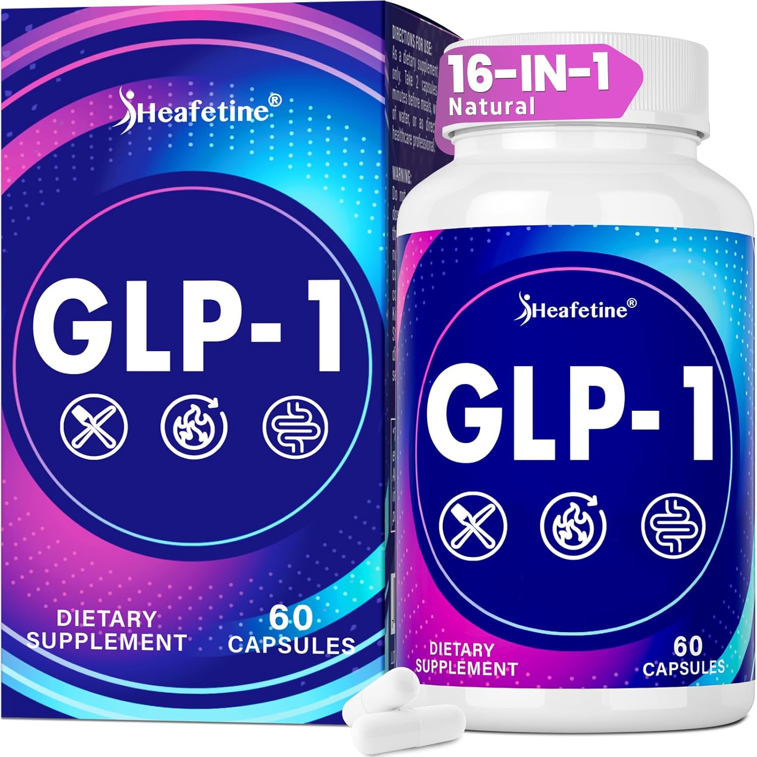 GLP-1 Supplement for Women & Men, GLP 1 Naturally 16X Scientific Formula, GLP-1 with Probiotic, Hops, Green Tea, GLP1 for Gut, Digestive & Overall Health* – 60 Capsules