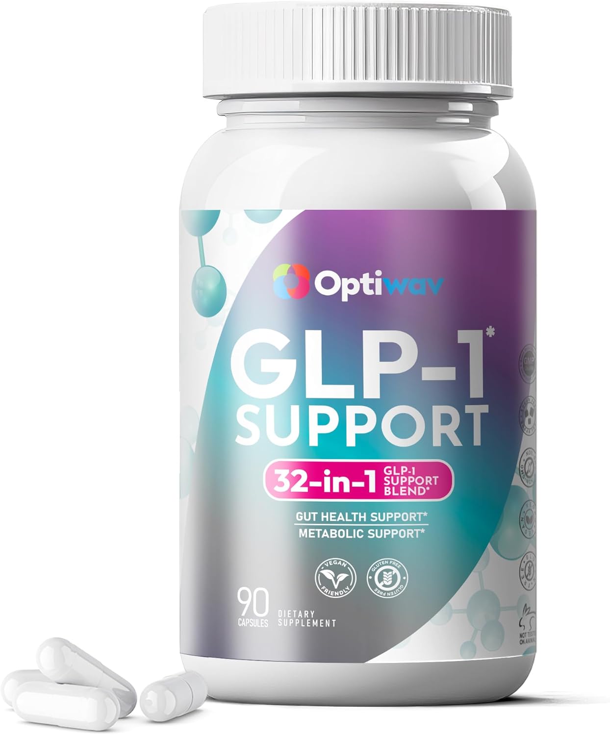 GLP-1 Support Supplement for Weight Loss – 32-in-1 with Probiotics for Fat Burn Boost Metabolism & Gut Health – Natural Daily Oral GLP1 Support for Women & Men – Vegan Gluten Free