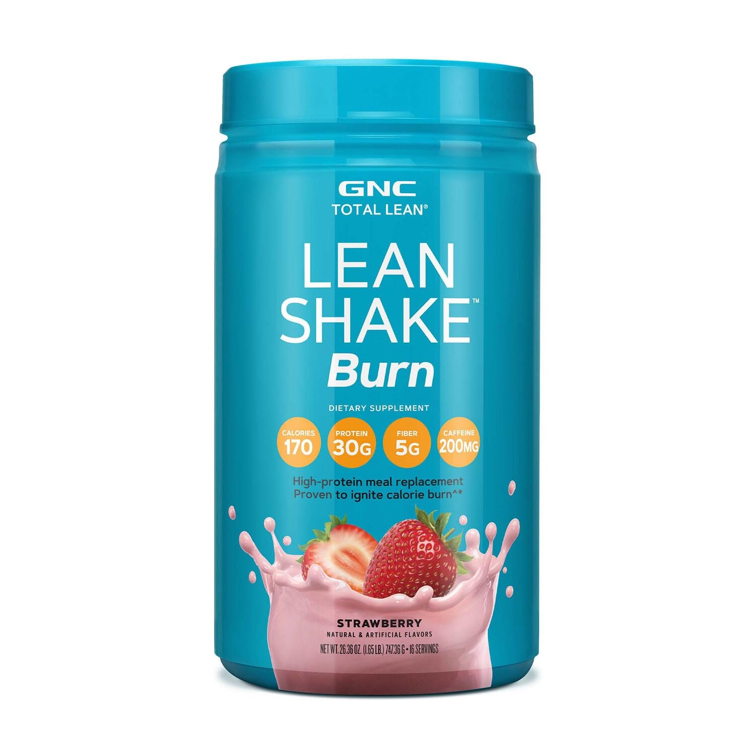 GNC Total Lean | Lean Shake Burn, Protein Powder | Hunger Satisfying, High Protein Blend, Proven to Burn 3X More Calories | Strawberry | 16 Servings