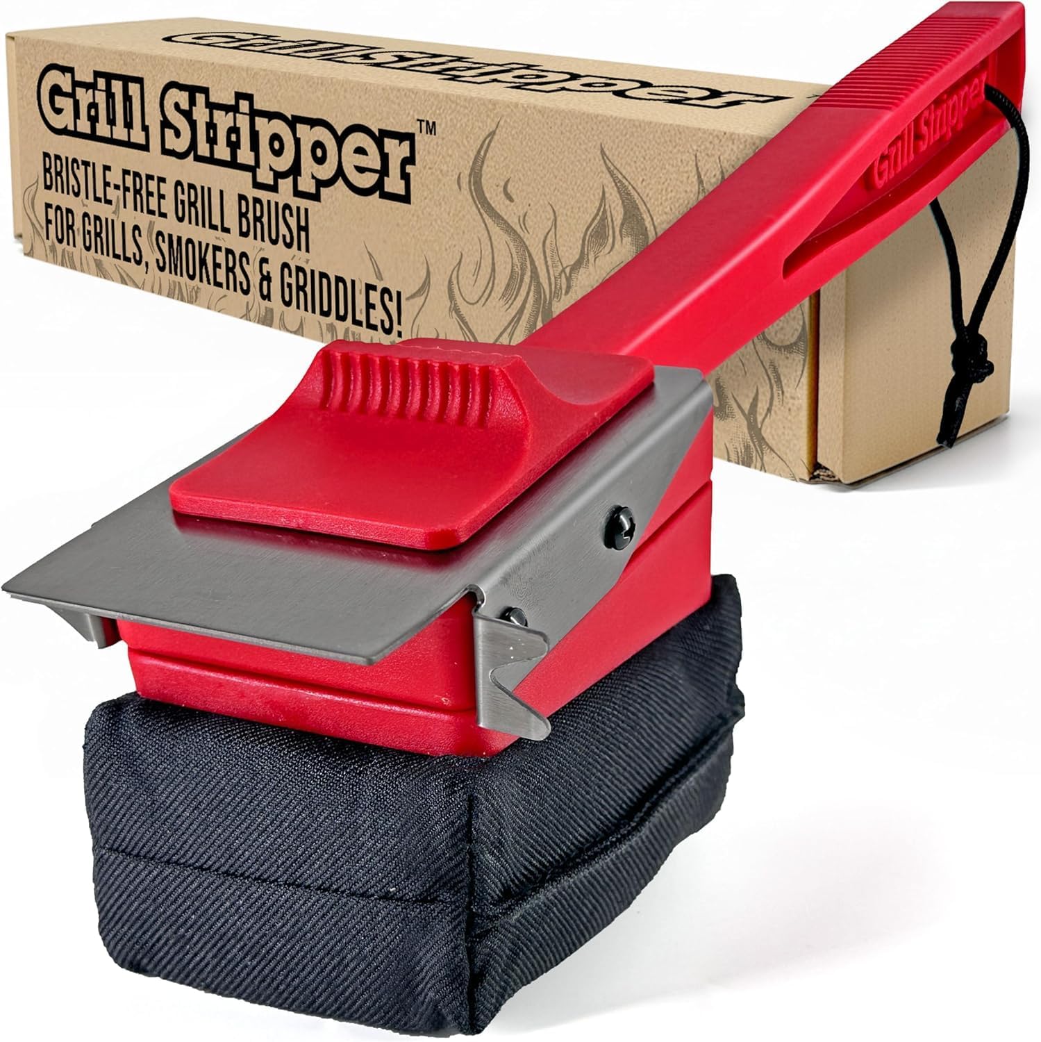 GRILL STRIPPER Bristle Free Grill Brush For Outdoor Grill – Steam Grill Brush Bristle Free with Patent Pending Triple Scraper and Dishwasher Safe Replaceable Fire Resistant Steam Sponge