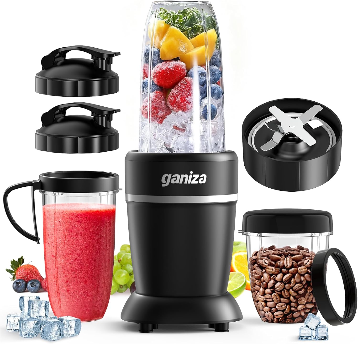 Ganiza Blender for Smoothies, 14 Pcs Smoothie Blender for Kitchen, Max 1300W Portable Blenders for Shakes Ice Crushing Grinding & More with 2 X 37 oz, 23 oz Cups, Perfect for Home & On – the – Go