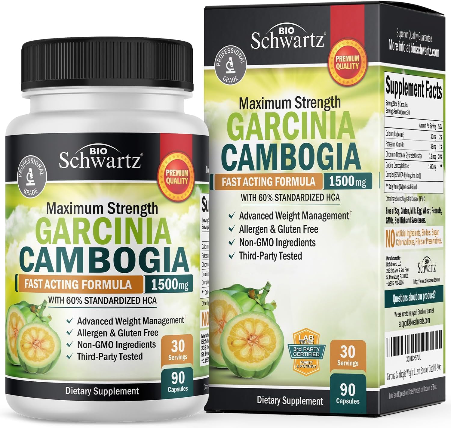 Garcinia Cambogia Weight Loss Pills – 1500mg HCA Pure Extract – Fast Acting Appetite Suppressant – Fat Burner for Women and Men to Help Lose Weight – Carb Blocker Metabolism Diet Pill – 90 Capsules