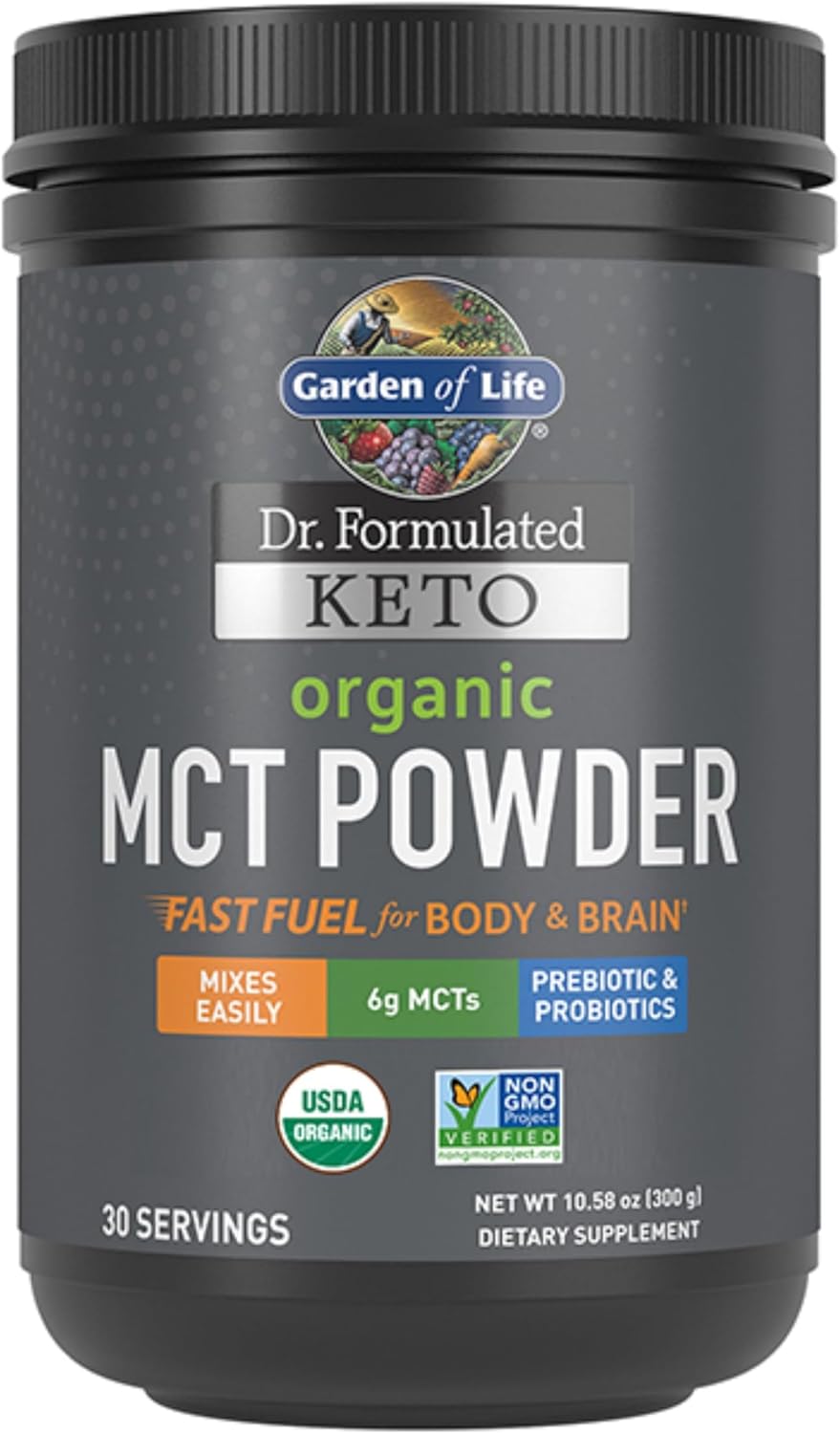 Garden of Life Dr. Formulated Keto Organic MCT Powder – 30 Servings, 6g MCTs from Coconuts plus Prebiotic Fiber & Probiotics, Certified Organic, Non-GMO, Vegan, Gluten Free