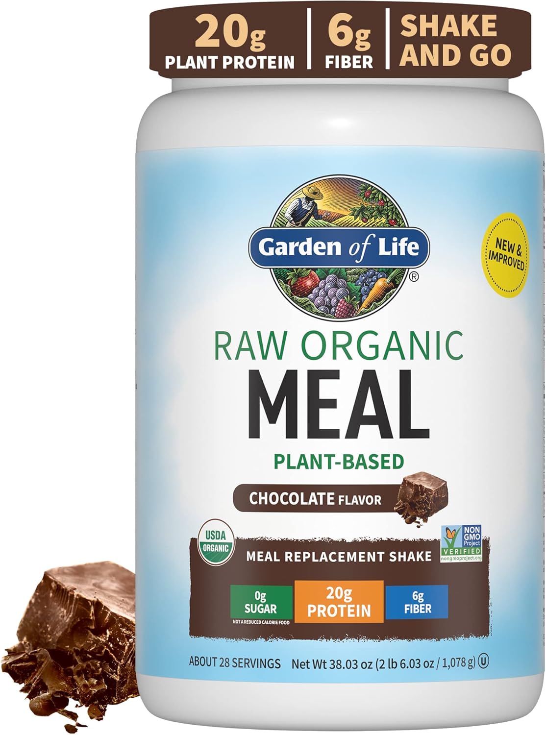 Garden of Life Meal Replacement Shakes, Raw Organic, Chocolate Protein Powder with Plant Based Pea Protein, Sprouts, Greens, Probiotics, Dairy Free 28 Servings