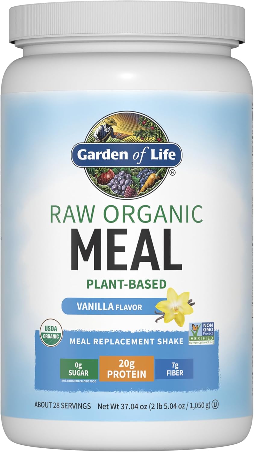 Garden of Life Meal Replacement Shakes, Raw Organic, Vanilla Protein Powder with Plant Based Pea Protein, Sprouts, Greens, Probiotics, Dairy Free 28 Servings