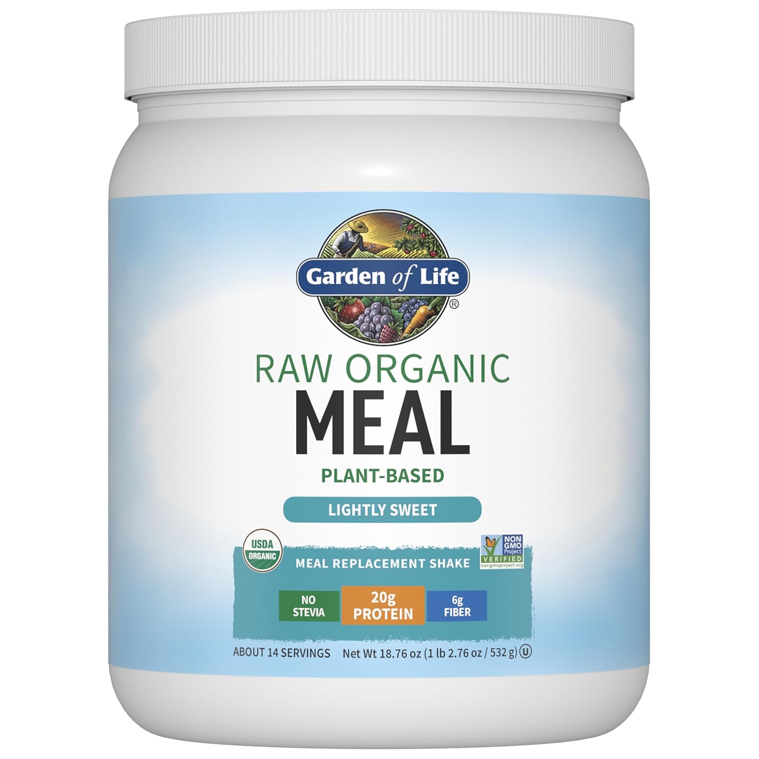 Garden of Life Meal Replacement Shakes, Vegan Protein Powder, Raw Organic Meal, Lightly Sweet Powder with Plant Based Pea Protein, Sprouts, Greens, Probiotics, Dairy Free 14 Servings