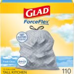 Glad Tall Kitchen Drawstring Trash Bags - Odorshield 13 Gallon White Trash Bag, Febreze Fresh Clean, 110 Count